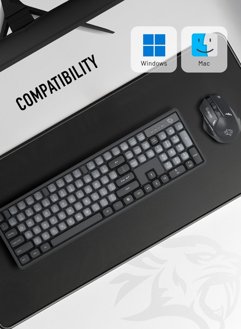 2.4Ghz Wireless Keyboard with 1600 DPI Mouse Combo / keyboard with 104 Tactile Keys and Arabic Keys / Mouse with Gaming Design /Set Keyboard and Mouse / Plug & Play - Grey/A