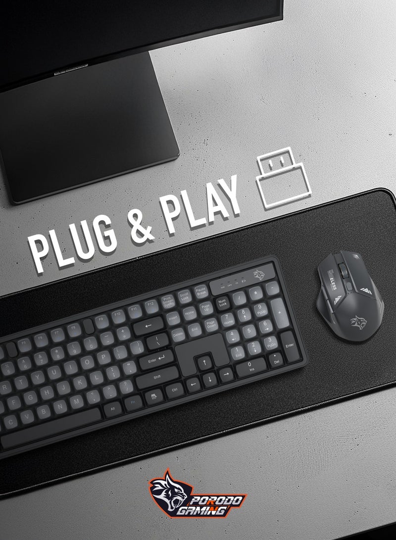 2.4Ghz Wireless Keyboard with 1600 DPI Mouse Combo / keyboard with 104 Tactile Keys and Arabic Keys / Mouse with Gaming Design /Set Keyboard and Mouse / Plug & Play - Grey/A