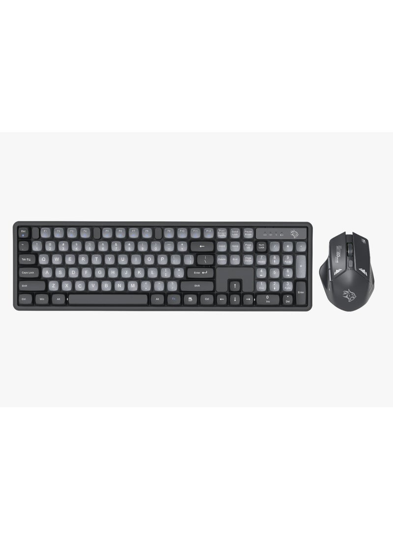 porodo - 2.4Ghz Wireless Keyboard with 1600 DPI Mouse Combo / keyboard with 104 Tactile Keys and Arabic Keys / Mouse with Gaming Design / Plug & Play - Grey/A - Image 1