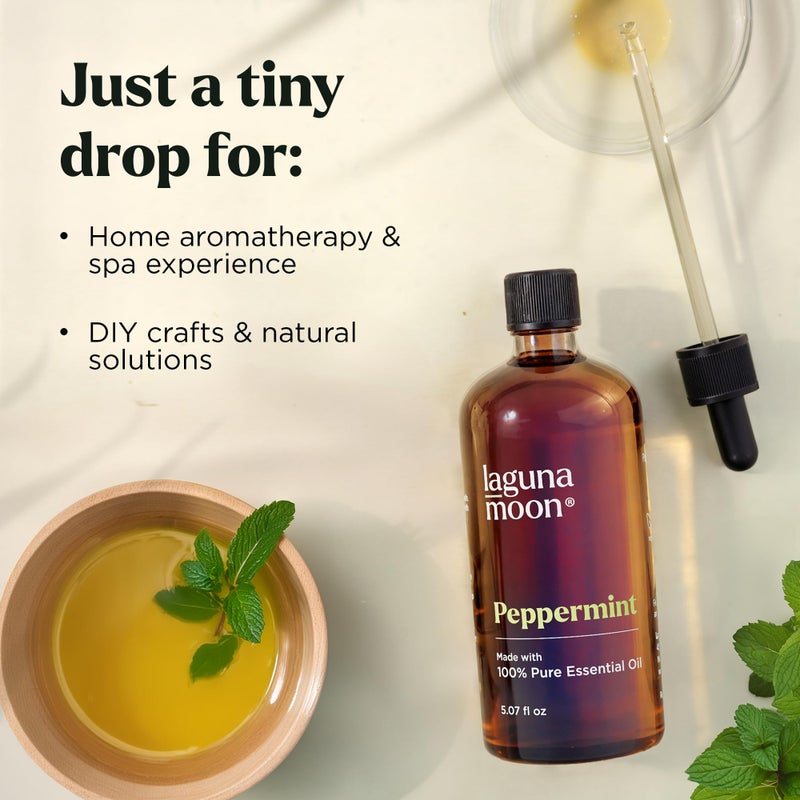 Lagunamoon Peppermint Oil - Natural Pure Essential Oils for Diffusers Aromatherapy & Humidifiers - Fresh Fragrance Scents for Home, Office, Massages, Candle Making, Hair Growth & Skin Care (150mL) - Image 2