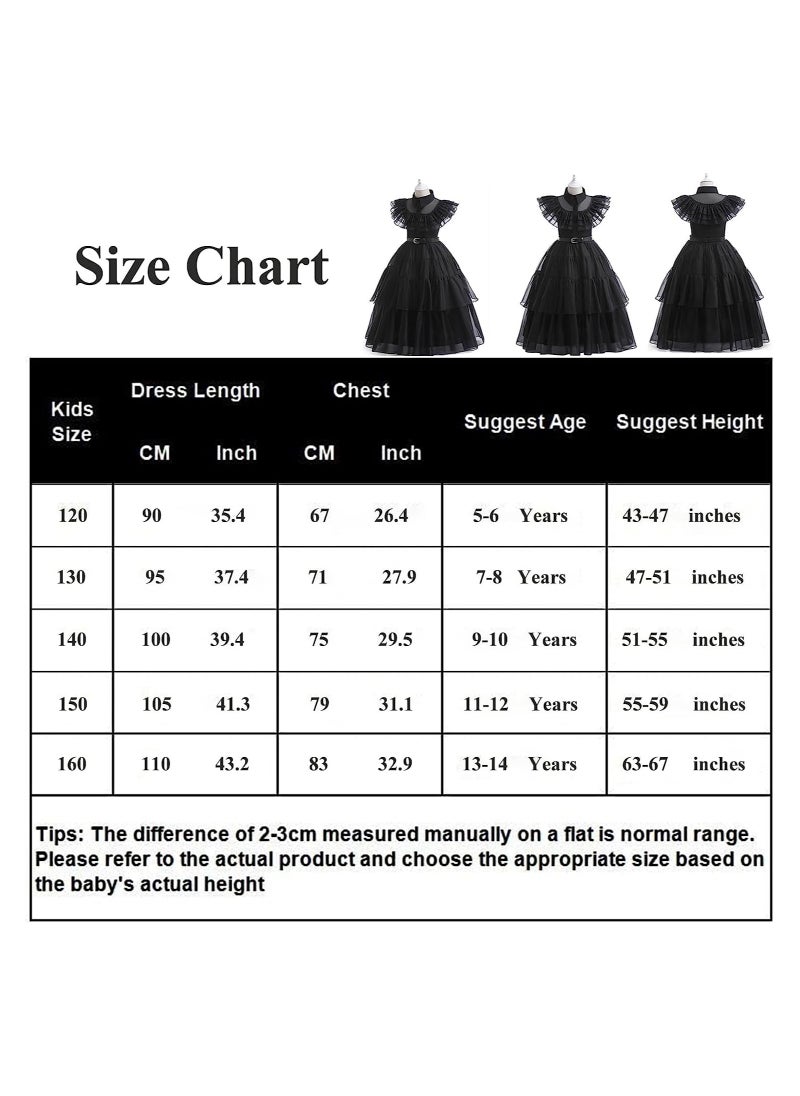 GGEROU Wednesday Addams Costume Girls Wednesday Addams Raven Dance Dress Adult Addams Dress Up Outfits with Wigs Belt  - Image 2
