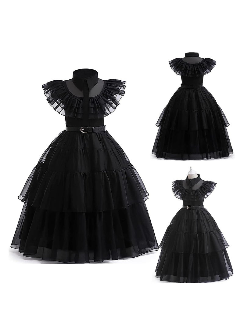 GGEROU Wednesday Addams Costume Girls Wednesday Addams Raven Dance Dress Adult Addams Dress Up Outfits with Wigs Belt  - Image 3