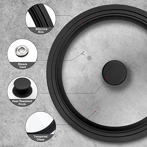 BEATURE Universal Lid for Pots, Pans and Skillets - Tempered Glass Lid with Heat Resistant Silicone Rim Fits 8.5" - 10" Diameter Cookware, Replacement Lid for Frying Pan and Cast Iron Skillet (8.5"9.5"10") - Image 2