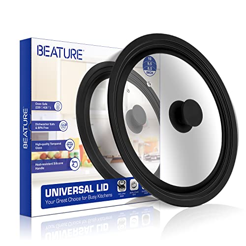 BEATURE Universal Lid for Pots, Pans and Skillets - Tempered Glass Lid with Heat Resistant Silicone Rim Fits 8.5" - 10" Diameter Cookware, Replacement Lid for Frying Pan and Cast Iron Skillet (8.5"9.5"10") - Image 1