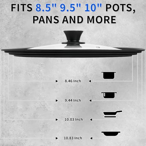 BEATURE Universal Lid for Pots, Pans and Skillets - Tempered Glass Lid with Heat Resistant Silicone Rim Fits 8.5" - 10" Diameter Cookware, Replacement Lid for Frying Pan and Cast Iron Skillet (8.5"9.5"10") - Image 3