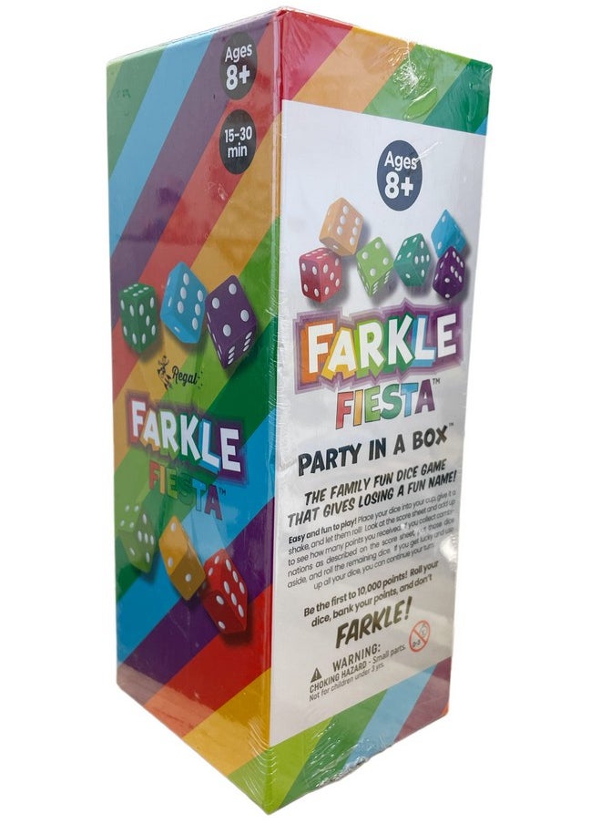 ريجال جيمز - لعبة النرد الكلاسيكية Farkle Fiesta مع 6 مجموعات نرد ملونة، و6 أكواب نرد مريحة لسهولة الاهتزاز، و20 ورقة نتائج - لعبة عائلية ممتعة للسفر والتخييم - مثالية للاعبين من 2 إلى 4 لاعبين (من سن 8 سنوات فما فوق)  - Image 1