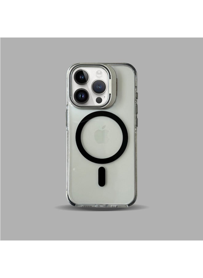 Suitable For Iphone16ProMax Phone Case Lens Bracket Magnetic Suction For Iphone 15 Two-color Airbag Anti-drop Protective Cover-Color:Black [magnetic + Lens Holder]-Applicable Models:For Iphone15Pro