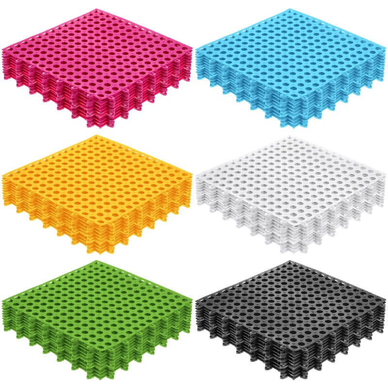 Tinideya 60 Pcs Drainage Tiles Interlocking Floor Tiles 11.8'' x 11.8'' Soft TPE Pool Floor Mat with Drain Holes Non Slip Drainage Mat Vented Floor Mats for Kitchen Bathroom Basement Deck, 6 Colors - Image 1