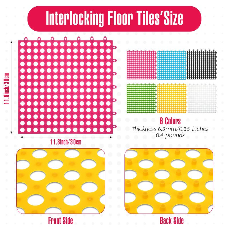 Tinideya 60 Pcs Drainage Tiles Interlocking Floor Tiles 11.8'' x 11.8'' Soft TPE Pool Floor Mat with Drain Holes Non Slip Drainage Mat Vented Floor Mats for Kitchen Bathroom Basement Deck, 6 Colors - Image 4