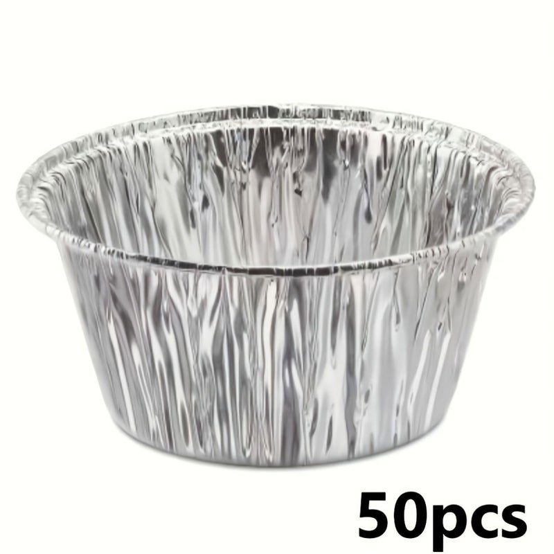 50 Round Mini Foil Tin Cups 4oz Aluminum Pans Leakproof for Oven Air Fryer - Image 4