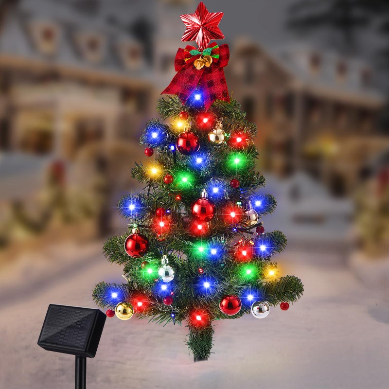 Brightever Solar Christmas Tree Lights Outdoor Waterproof 68LED Christmas Outside Decor Solar Powered with 8 Lighting Modes Small Solar Christmas Decorations for Pathway Patio Landscape Multicolor