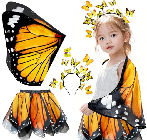 iROLEWIN Kids Toddler ButterflyWingsCostume for Girls DressUp FairyWings Tutu Headband Christmas Birthday Gifts Toys 3 - Image 1