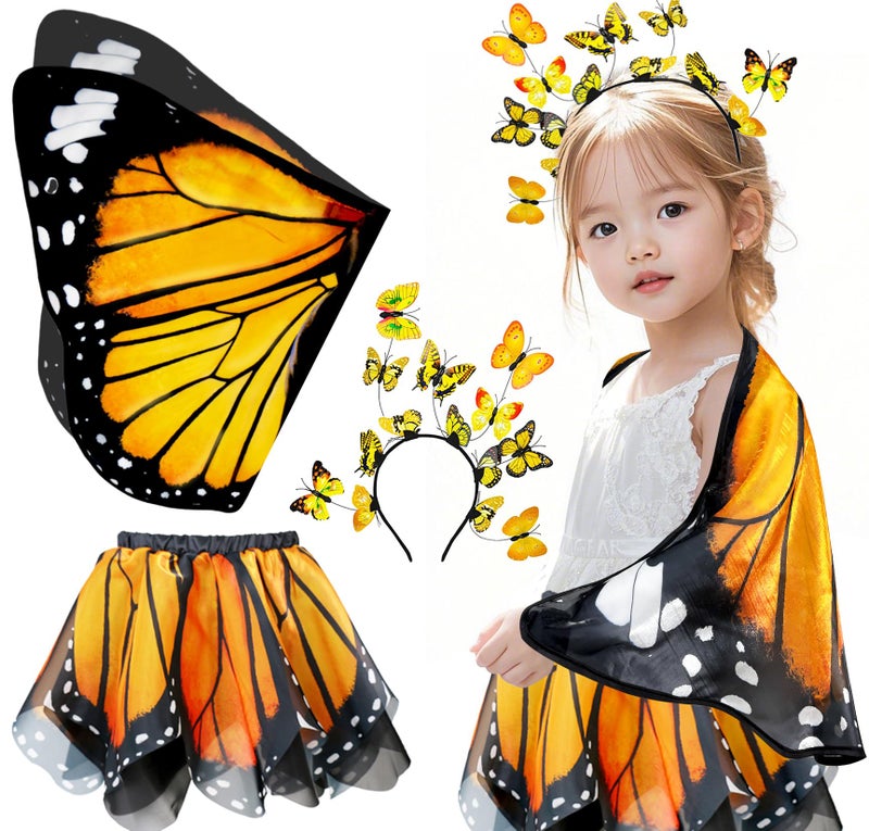iROLEWIN Kids Toddler ButterflyWingsCostume for Girls DressUp FairyWings Tutu Headband Christmas Birthday Gifts Toys 3 - Image 2