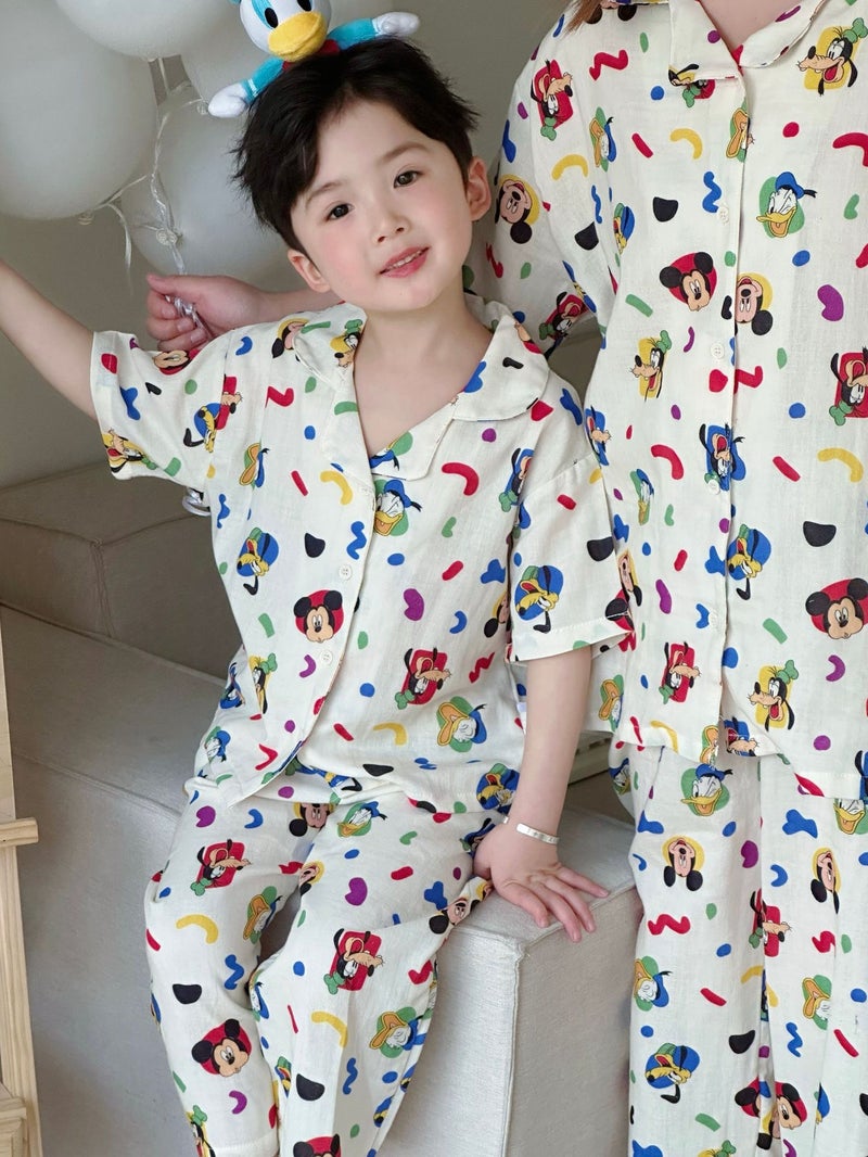 Childrens Summer Pajamas Category A Thin Short-sleeved Double-layer Gauze Pajamas for Boys and Girls Babies Pajamas Air-conditioning Clothes MI odd 