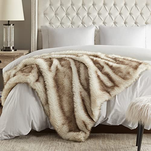Hyde Lane Faux Fur Throw Blanket  Ultra Long Pile Luxury Fluffy Fox Golden with Brown Tipped Blankets for Home Decor Fuzzy Plush Animal Color Throws As a for Women 60x80