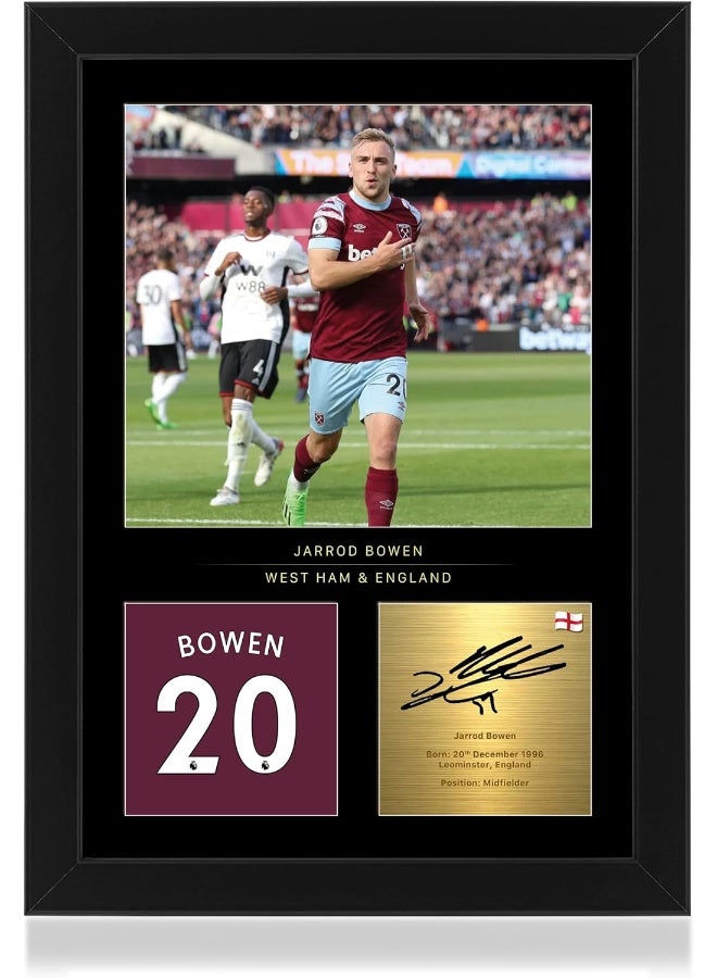 Win FC Jarrod Bowen A4 Framed Photo Display - Reproduced Digital Signature - Gift For West Ham Fans - Image 1