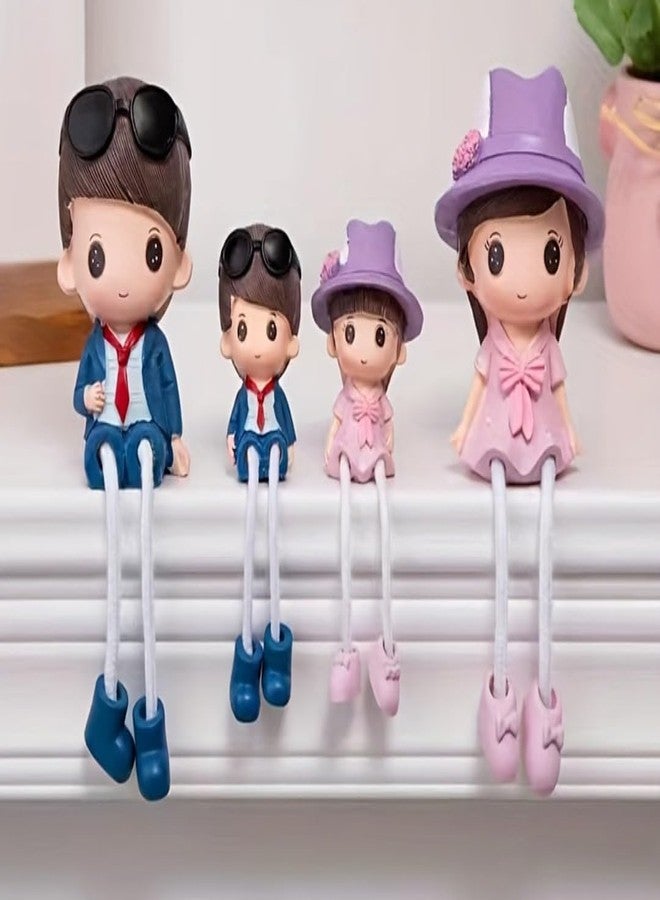 VRB Dec 4 Pcs Hanging Legs Showpiece Cute Boy & Girl,Toy Cute Couple Figurines/Leg Hanging Dolls For Home Decor/Decorative Items,Valentine Gift For Girlfriend,Boyfriend (Model - 04), Multicolour - Image 1