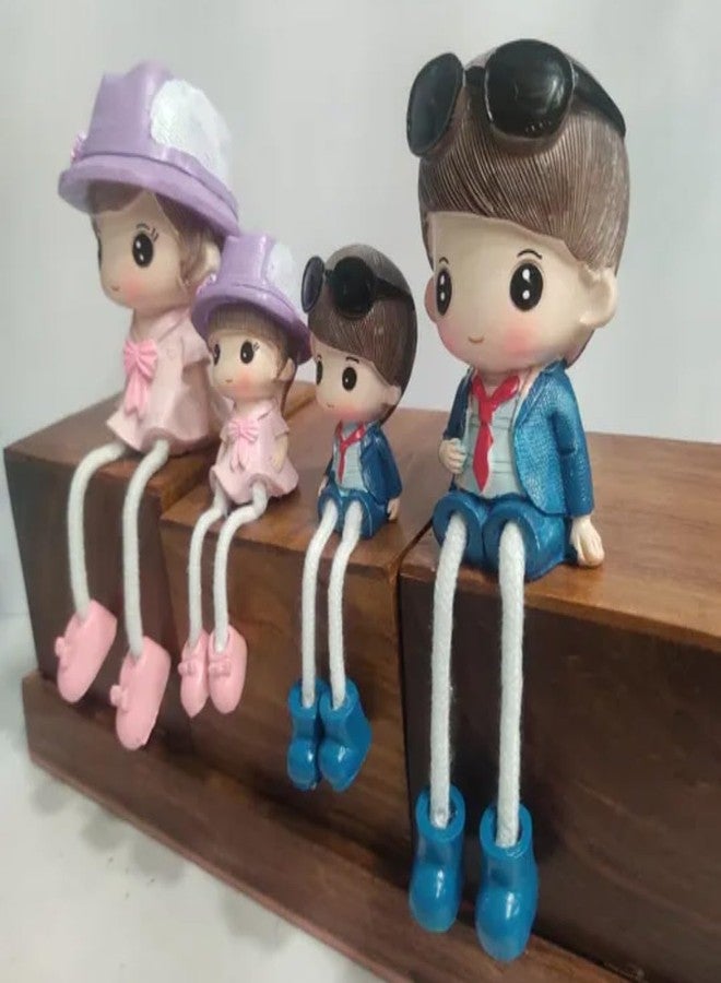 VRB Dec 4 Pcs Hanging Legs Showpiece Cute Boy & Girl,Toy Cute Couple Figurines/Leg Hanging Dolls For Home Decor/Decorative Items,Valentine Gift For Girlfriend,Boyfriend (Model - 04), Multicolour - Image 3