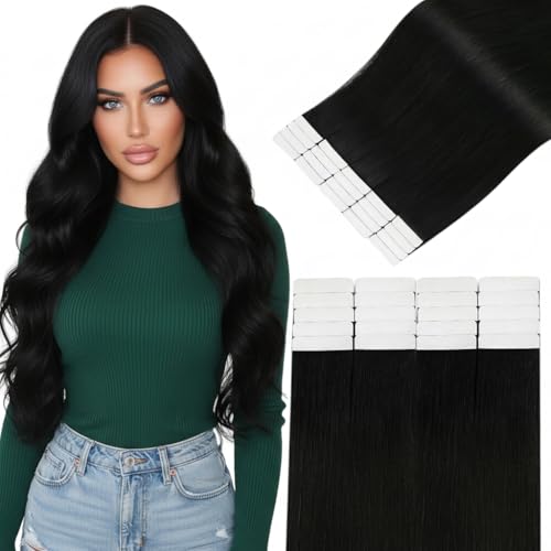 Easyouth Tape in Extensions Human Hair Black Invisible Tape in Hair Extensions Human Hair Jet Black 18 Inch 20pcs Hair Extension Real Human Hair Tapes in for Women - Image 2