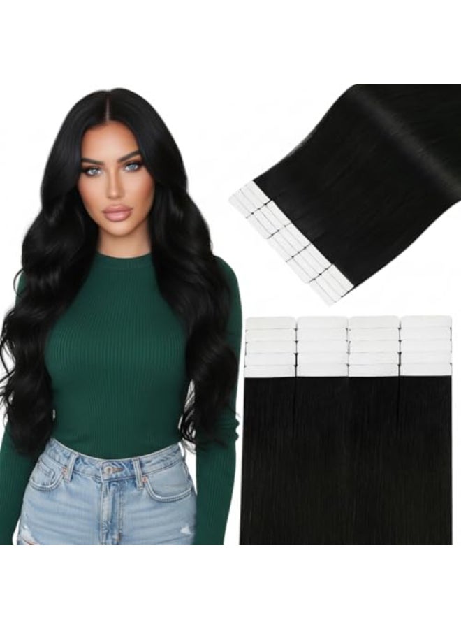 Easyouth Tape in Extensions Human Hair Black Invisible Tape in Hair Extensions Human Hair Jet Black 18 Inch 20pcs Hair Extension Real Human Hair Tapes in for Women - Image 1