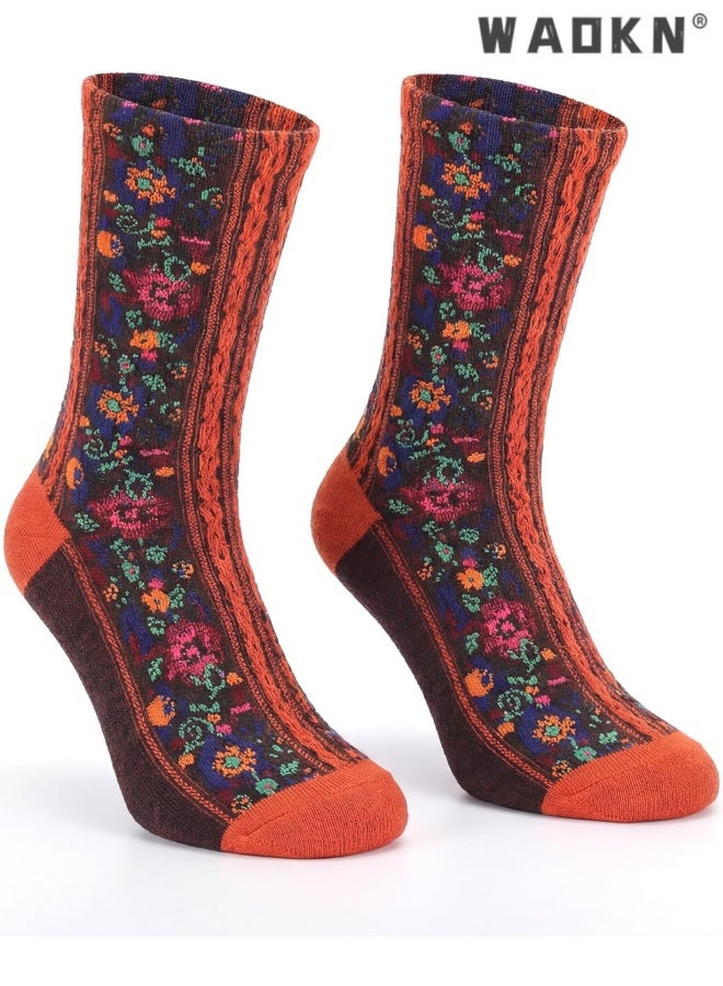 WAOKN 5 Pairs Women's Floral Design Vintage Crew Socks Ethnic Jacquard Knit Set , soft and comfortable , sweat-absorbing and odor-resistant , suitable for women , inclouding Red, Grey, Blue , White , Black . - Image 5