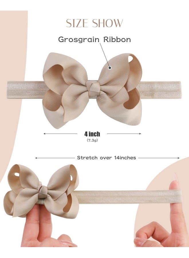 jollybows 3 Pcs 4" Baby Girls Headbands Boutique Grosgrain Ribbon Hair Bows Baby Girls Bows Headbands For Baby Girls Infants Toddler Kids Teens And Children Black White Khaki - Image 3