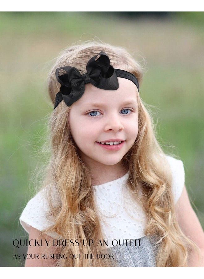 jollybows 3 Pcs 4" Baby Girls Headbands Boutique Grosgrain Ribbon Hair Bows Baby Girls Bows Headbands For Baby Girls Infants Toddler Kids Teens And Children Black White Khaki - Image 4