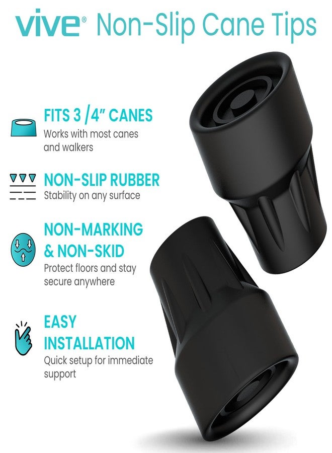 Vive Replacement Cane Tips (2-Pack) - Universal Tip for Walking Sticks (2-Pack) (Black) - Image 2