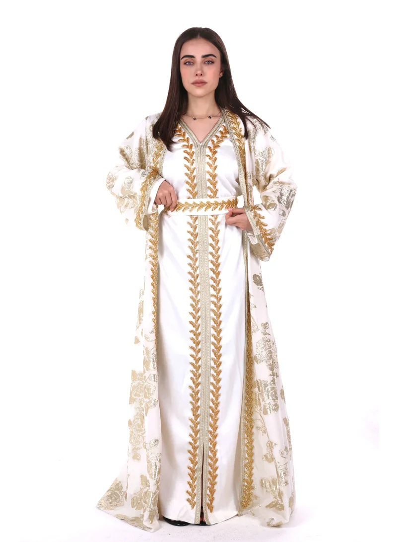embroidered satin kaftan dress