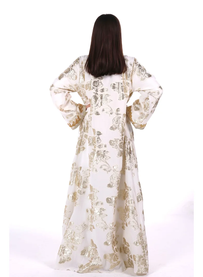 AL BENT AL SHARQIEH white embroidered satin kaftan dress for Women | Best Price UAE