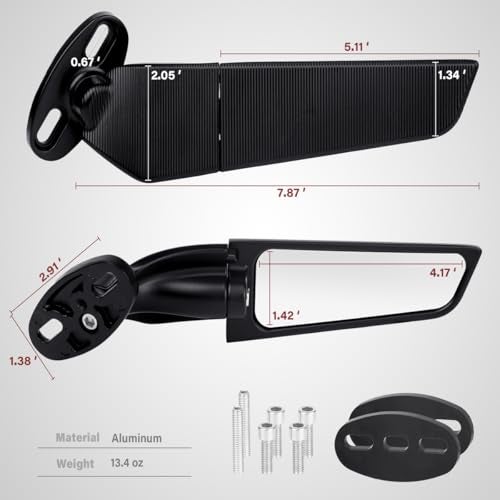 GZDLMoto Angle Wing Rearview Mirror, Racing Motorcycle Adjustable Side Rear View Mirrors, For Honda Kawasaki Suzuki Yamaha Universal Stealth Mirror(Black,Small Lens) - Image 5