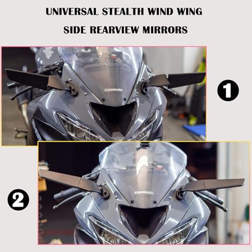 GZDLMoto Angle Wing Rearview Mirror, Racing Motorcycle Adjustable Side Rear View Mirrors, For Honda Kawasaki Suzuki Yamaha Universal Stealth Mirror(Black,Small Lens) - Image 3