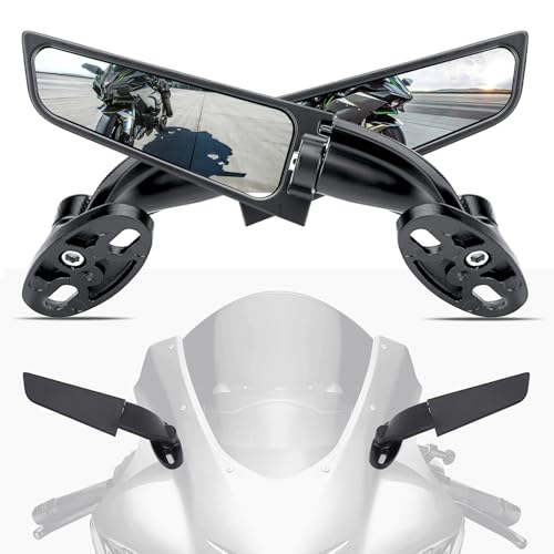 GZDLMoto Angle Wing Rearview Mirror, Racing Motorcycle Adjustable Side Rear View Mirrors, For Honda Kawasaki Suzuki Yamaha Universal Stealth Mirror(Black,Small Lens) - Image 1