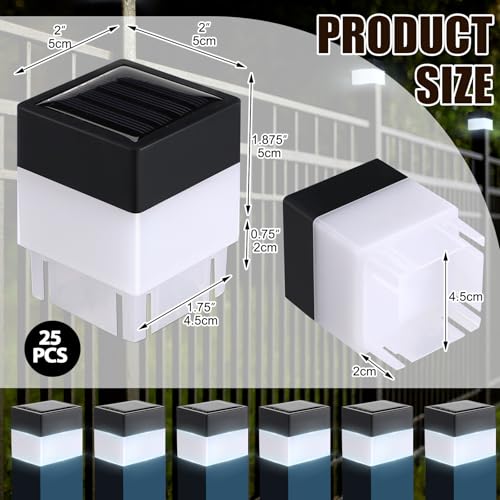 Tujoe 25 Pack Solar Fence Post Cap Lights 2In x 2In (5cm x 5cm) (White) - Image 2