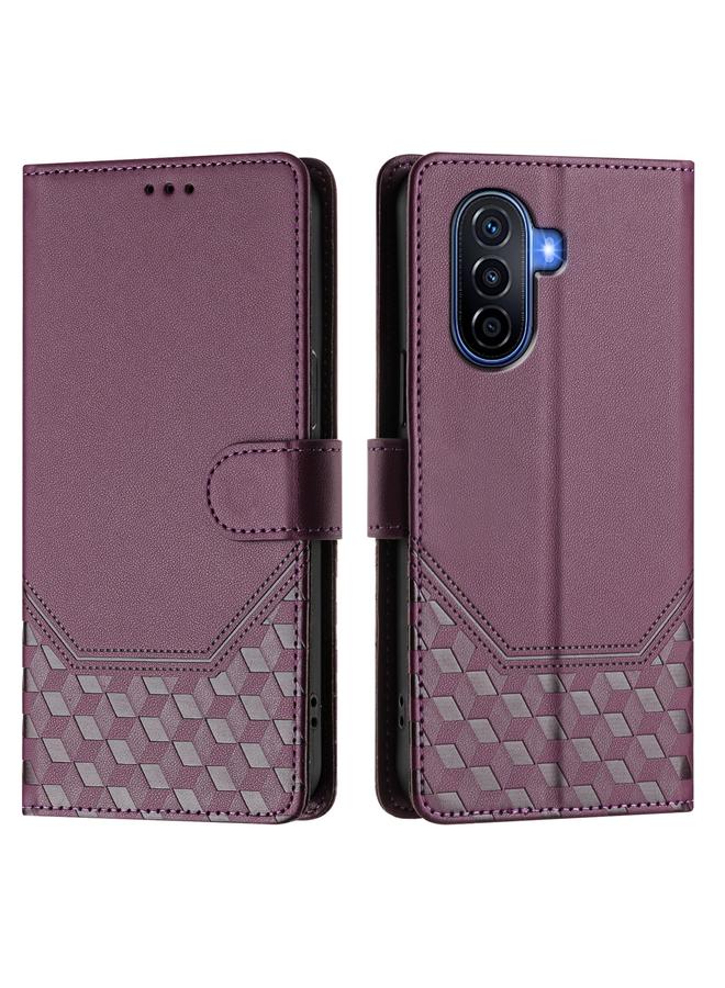 زبون جراب لهاتف Huawei nova Y70 Plus مصنوع من الجلد بنقش قرص العسل بتقنية RFID - Image 2