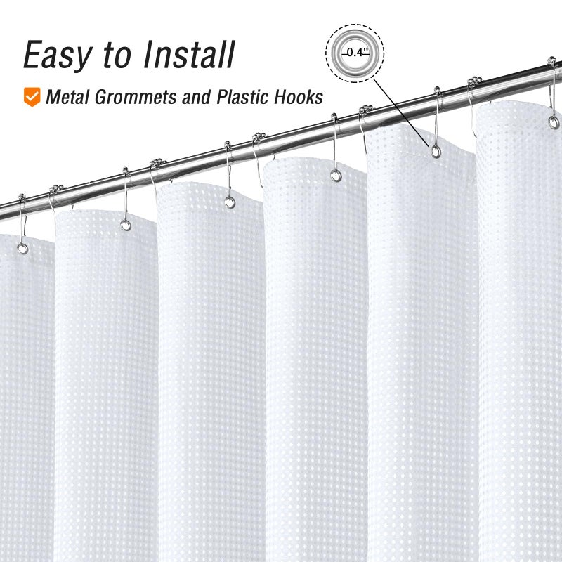 Gibelle Extra Long Shower Curtain 72 x 84  Tall Waffle Weave Textured Fabric Shower Curtain for Bathroom  Water Repellent  Machine Washable  White - Image 4