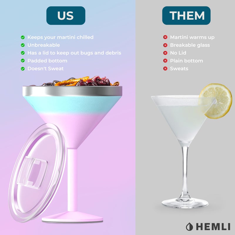 Hemli Martini Glass, Stainless Steel Insulated Martini Tumbler, 10 oz Cocktail Cup - Image 2