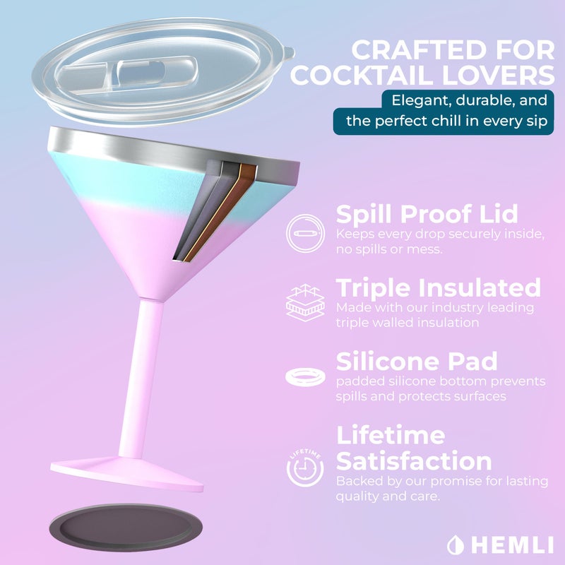 Hemli Martini Glass, Stainless Steel Insulated Martini Tumbler, 10 oz Cocktail Cup - Image 3