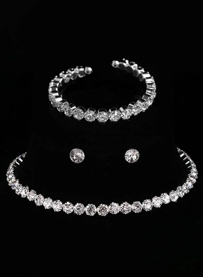 Take Two Silver Crystal Necklace with Bracelet and Earrings Set