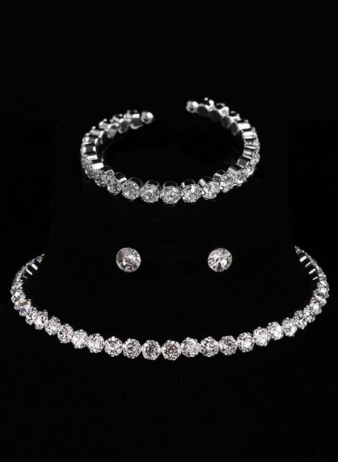Take Two Silver Crystal Necklace with Bracelet and Earrings Set - Image 1