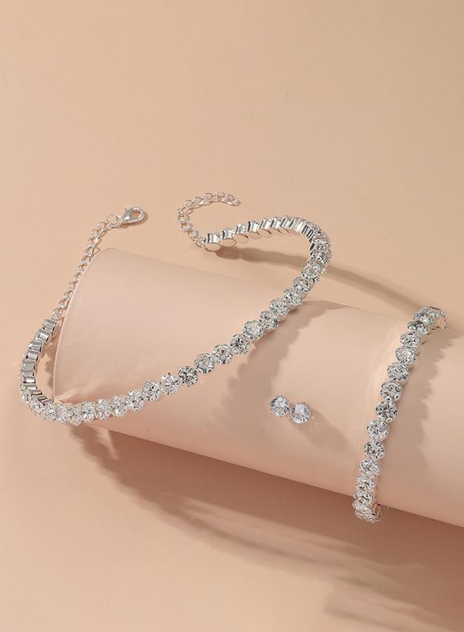 Take Two Silver Crystal Necklace with Bracelet and Earrings Set - Image 3