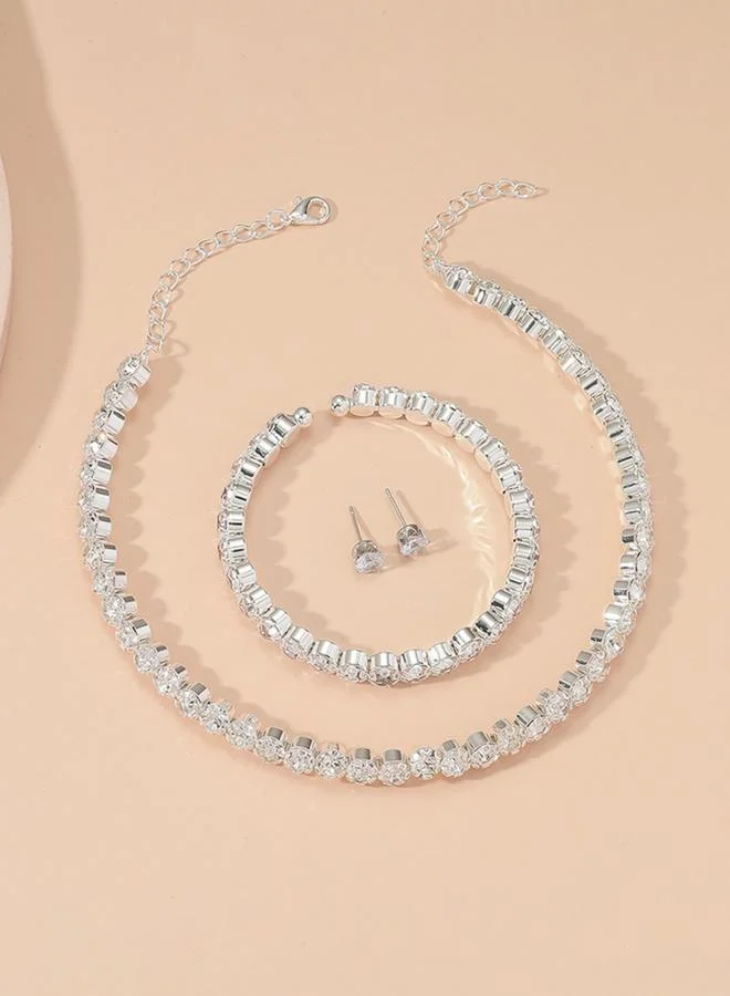 Take Two Silver Crystal Necklace with Bracelet and Earrings Set