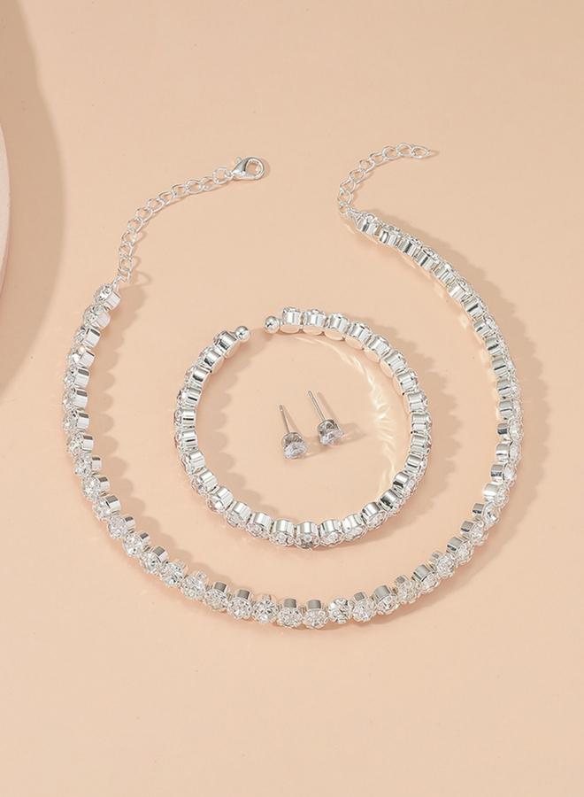 Take Two Silver Crystal Necklace with Bracelet and Earrings Set - Image 2