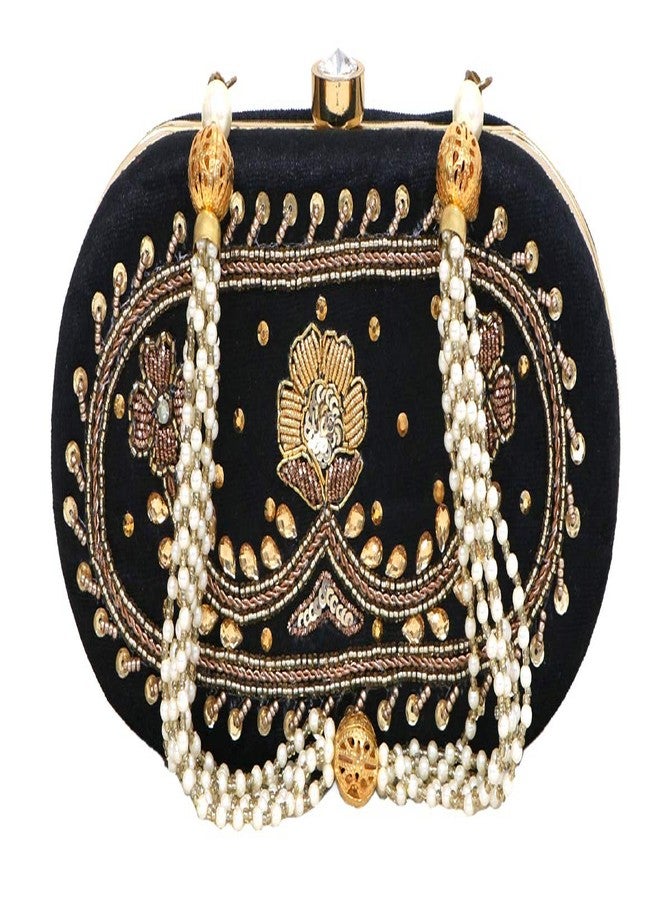DUCHESS Hand Embroidered latest box clutch handbags purse with handles for party, bridal, casual(Oval) - Image 1