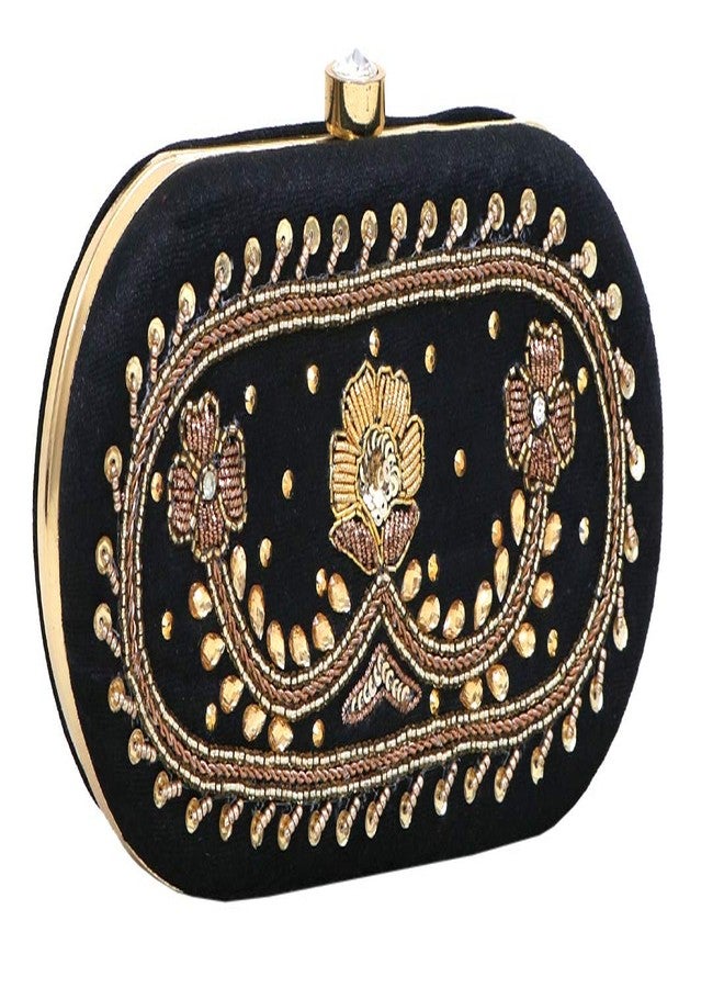 DUCHESS Hand Embroidered latest box clutch handbags purse with handles for party, bridal, casual(Oval) - Image 2