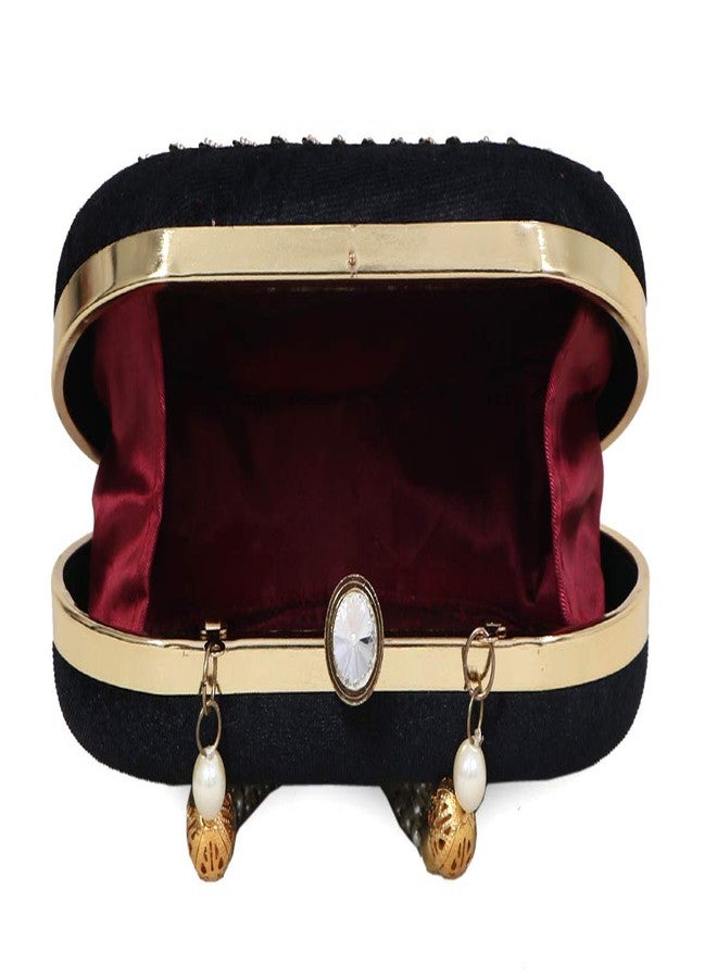 DUCHESS Hand Embroidered latest box clutch handbags purse with handles for party, bridal, casual(Oval) - Image 4