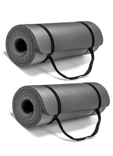 Pack of 2 Anti-Tear Yoga Mat With Carrying Strap 183x61x1cm Grey