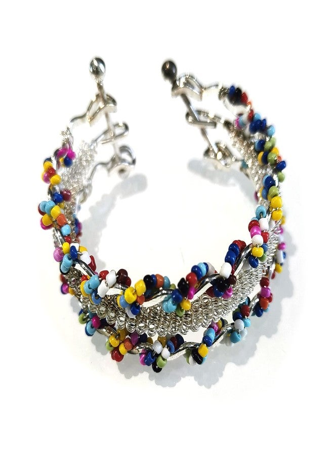 LA BELLEZA Multilayer Adjustable Openable Multicolor Beads Pearl Round Crystal Beads Bangle Bracelet for Girls and Women - Image 1