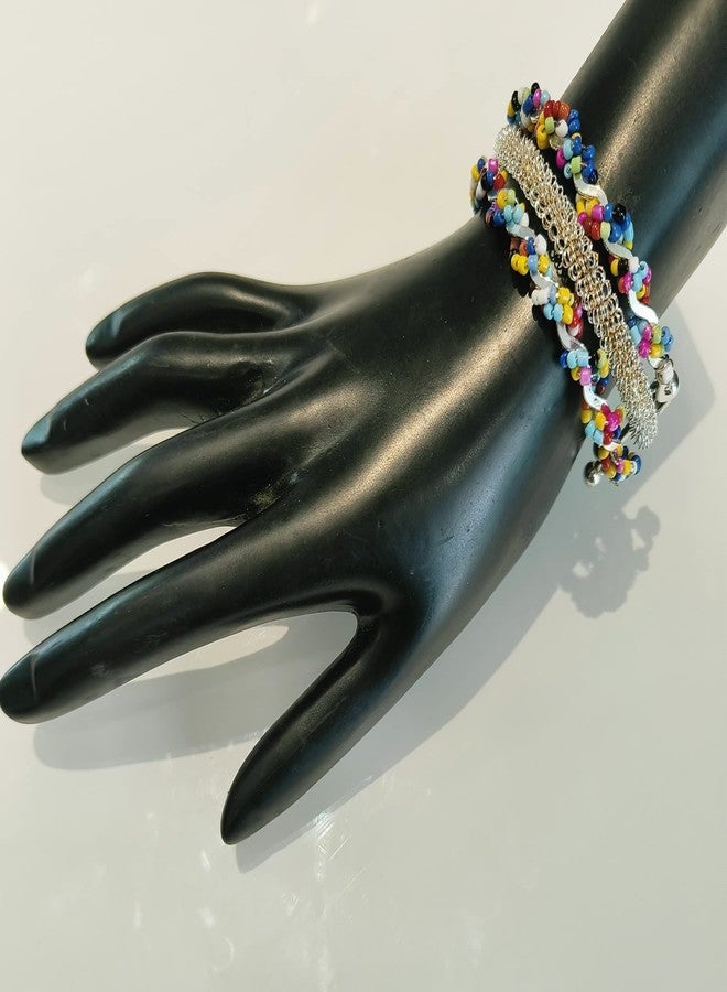 LA BELLEZA Multilayer Adjustable Openable Multicolor Beads Pearl Round Crystal Beads Bangle Bracelet for Girls and Women - Image 3