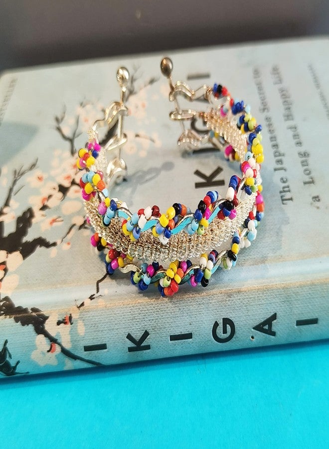 LA BELLEZA Multilayer Adjustable Openable Multicolor Beads Pearl Round Crystal Beads Bangle Bracelet for Girls and Women - Image 4